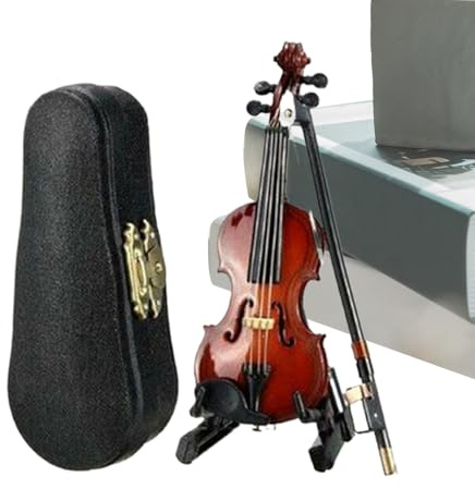 Violino Giocabile (12x4.1cm) – Corpo Legno Corde Metallo | Statuetta Memorabile Con Suoni E Musica Malinconica | Strumento Miniatura Artigianale | Piccola Riproduzione Per Collezionisti, Amant