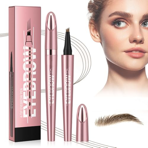 Augenbrauenstift Wasserfest, Magischer 3D Microblading Augenbrauenstift Dunkelbraun Eyebrow Pencil mit 4 Gabelspitze Applikator, Erzeugt Mühelos Natürlich Aussehende Brauen (1#-Hellbraun)