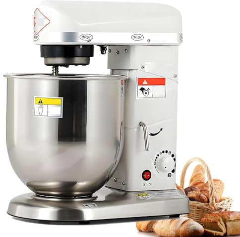 Commercial Stand Mixer 500W Heavy Duty - 3-in-1 Electric Dough Mixer with Stainless Steel Bowl, Spiral Hook & Beater - Professional Bakery Mixer for Bread, Pizza Dough, Cake Baking(White,10L)