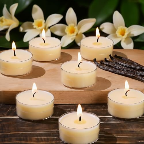 Vanilla Scented Beeswax Blend Tealight Candles – 16 Pack, 4-Hour Burn, Natural Soy & Beeswax Tea Lights, Non-Toxic Small Scented Tea Candles for Home, Aromatherapy & Ambiance