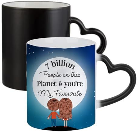 Getagift Romantic Valentine Mug, You’re My Favourite Love Design – Thoughtful Gift for Him or Her, 11oz Colour Changing Ceramic Coffee Cup, Magic Mug. (Heart Shaped Handle)