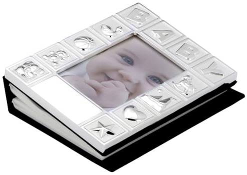 Fotoalbum versilbert mit Front-Foto 9 x 13 cm - Einsteckalbum für Bilder bis 10 x 15 cm - Album für bis zu 72 Fotos - liebevoll gestaltetes Kinderalbum mit Motivrahmen für Erinnerungen