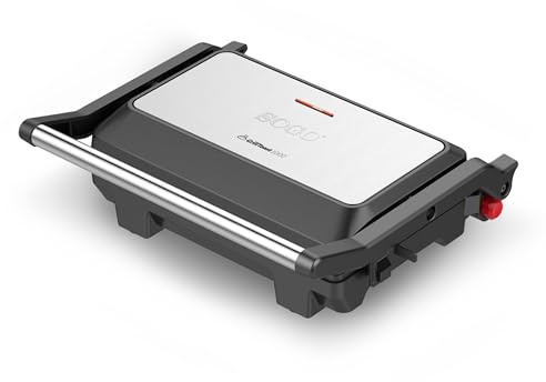 SOGO Grill Plancha Sandwichera Press – Parrilla Eléctrica 2 Rebanadas, Placas Grill 180 °C, Apertura 180°, 1000 W, Cocina Saludable