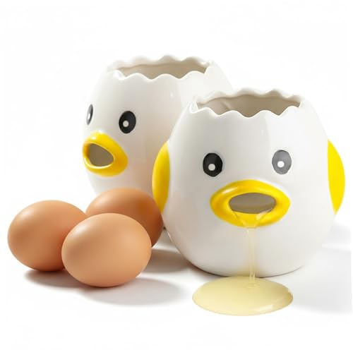 Egg Separator 2 Pack, Cute Ceramic Chick Egg Yolk Separator for Baking, Dishwasher Safe Kitchen Tool & Gadget Set (Yellow)