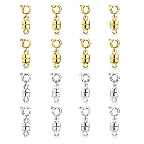 16PCS Magnetic Necklace Fasteners, Magnetic Necklaces Clasps Connector Gold Silver, Magnetic Clasps for Necklaces and Bracelet Clasps and Closures, Magnetic Necklace Fasteners for Jewellery Making