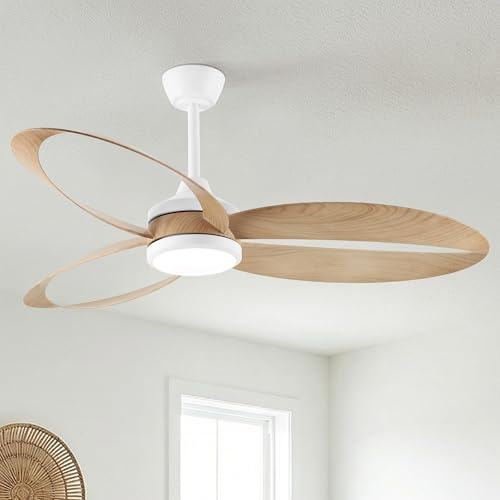 Parrot Uncle Ventilador De Techo Con Luz 132cm, 6 Velocidades, 3 Temperaturas De Color,Temporizador, Función Verano/Invierno, Mando a Distancia, Silencioso, Arael Dormitorio,Acabado Imitación Madera