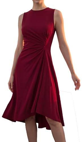 Ever-Pretty Robe Cocktail Femme Col Rond Midi Length sans Manche Pliée CG50009