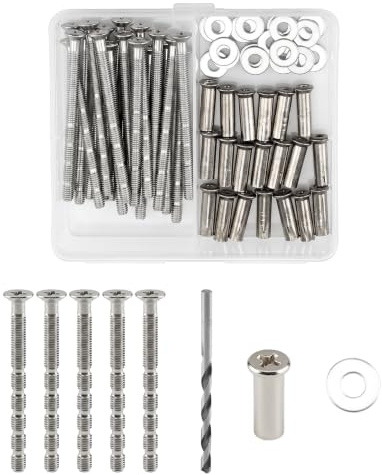 DOTDIW Door Handle Screws M4 Bolts: 20 Pcs Grub Screws Fixings Set (M4) | Sleeves Through,with Washers, and Twist Drill Bit Nickel Color, for Furniture Cabinet