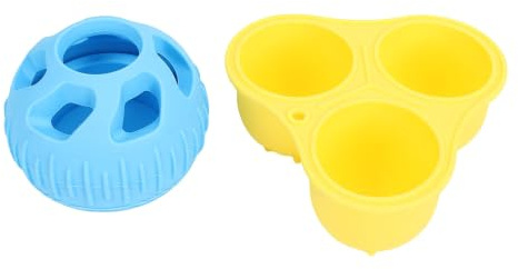 Distributeur de Friandises pour Chiens, Jouet Interactif en Silicone Durable pour Jouer et Faire de l'exercice en Intérieur, Petits Chiens 7x8x8cm (Boule Bleue + Moule Jaune)