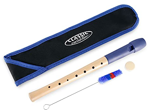 Classic Cantabile Pivella C-Sopran Blockflöte - Aus Ahornholz mit Kopf aus Kunststoff, dadurch ideal für Einsteiger - Deutsche Griffweise - Inkl. Etui, Grifftabelle, Wischerstab und Korkfett - Blau