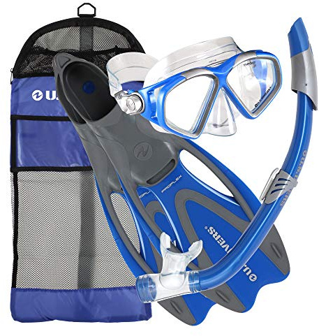 U.S. Divers Cozumel Snorkeling Set. Adult Snorkel Mask, Snorkel, Fins, and Travel Bag, X-Large 11.5 - 13, Electric Blue