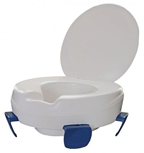 Stock- Fachmann Toilettensitzerhöhung Clipper Toilettenaufsatz WC Aufsatz Mit Deckel Erhöhung Um Ca 11cm Farbe Weiß Mit Blauen Clipps