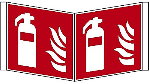 LEMAX® Brandschutzzeichen, Feuerlöscher, F001, Winkel-/Nasenschild DIN EN ISO 7010 Kunststoff langnachleuchtend rot/weiß 150x150mm