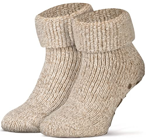 Piarini ABS stoppstrumpor – 1 par – ullstrumpor – vinterstrumpor – norska strumpor med innerfrotté – kvinnor män, beige-melerad, 43-46 EU