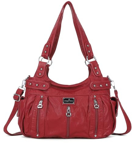 Angelkiss Stora plånböcker och handväskor för kvinnor i tvättat konstläder, crossbody, hobo, skolväska, axelväska, tygväska, Röd, Large
