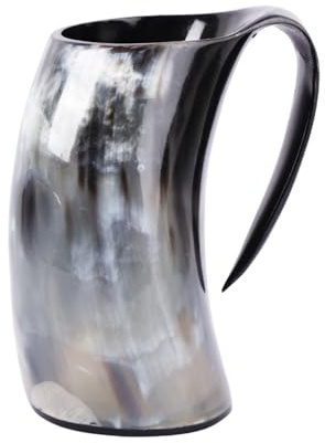 Handicrafts Home Real Horn Wikinger Trinken Becher Tassen Ale Bier Wein Kelch Krug Becher Ochse Horn Becherglas Schiffe EIN Handgefertigt - Weihnachten Geschenke (6 Zoll, Natürlich)