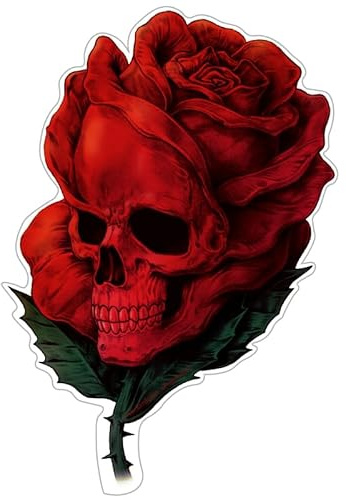 stickerdealer_chupacabra Rose Skull Aufkleber Sticker Schädel Totenkopf Blumen Autoaufkleber Rosen JDM Tuning Stickerbomb ca. 12x8 cm