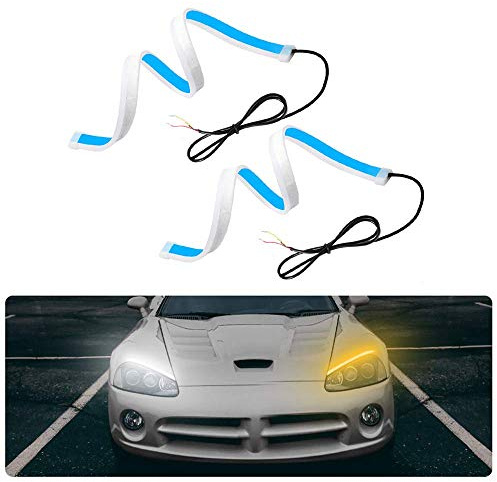 Tbest Luces de circulación Diurna,2PCS 60cm 3 Modos 3 Colores Ultra Thin Tira de Luces de LED para Coche DRL 300LED 12V IP65 Impermeable Luz Diurna Lámpara Tira del Faro de señal de