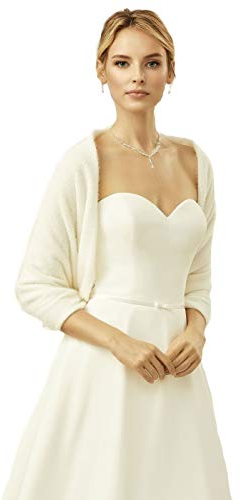 Zauberkutsche Fein Strick Stola gestrickter Schal Ivory Brautjacke Kashmir - Effekt Jacke Poncho Tuch Braut Hochzeit Brautkleid Strickjacke