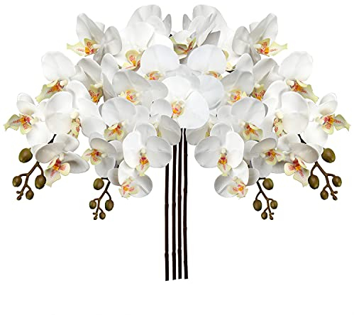 Künstliche Orchidee Kunstblumen Orchidee Gefühlsechte Orchidee Künstlich mit 9 kräftigen Blüten Zimmerpflanze Kunstpflanze Länge 87.8 cm