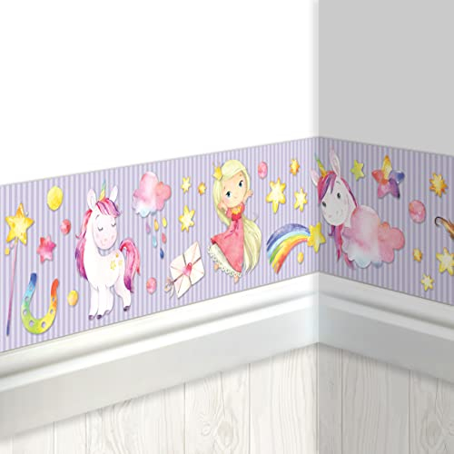 Papierdrachen Bordo per bambini Unicorno | Bordo per cameretta dei bambini | Carta da parati per bambini | abbellimento di pareti e camere a tema | Decorazione da parete per ragazzi e ragazze - Set 2