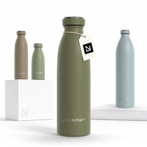 LARS NYSØM Stainless Steel Insulated Water Bottle 350ml, 500ml, 750ml, 1L, 1 5 Liter | Insulated Thermo Flask for Hot and Cold Beverages | Leakproof Drinking Bottle (Olive Green, 500ml)