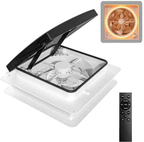 2012 Wohnmobil Dachventilator 400 mm, 12V Dachlüfter mit LED-Licht & Fernbedienung, Reversibler RV Abluftventilator für Wohnwagen, Extrem Leise Dauerbelüftung, UV-beständige