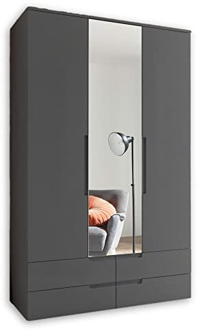 SPICE Eleganter Kleiderschrank mit viel Stauraum & Spiegeltür - Vielseitiger Drehtürenschrank in Graphit matt - 126 x 208 x 57 cm (B/H/T)