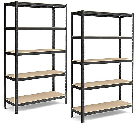 SONGMICS Schwerlastregal, 2er Set, Kellerregal, Lagerregal, Regal, 60 x 120 x 200 cm, Regal mit Stahlgestell, jeweils bis 750 kg belastbar, 5 verstellbare Ablagen, schwarz GLR060B02