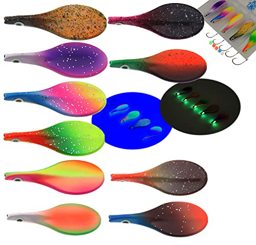 Njord Kalastus Inline Spoon Forelle in Box | UV Aktiv und Selbstleuchtende 3D Augen | Durchlaufblinker Forellenköder Inliner Spoon Inline Durchlauf Spoons Forelle Angel Set Magic Spoon