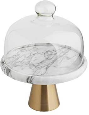 GANFANREN Food Covers,Splatter Covers,Cheese Plate With Dome Cover, Pastry Bread Display Stand, Food Service Platter, Round Marble Tray With Glass Dome Lid And Metal Base, Multipurpose