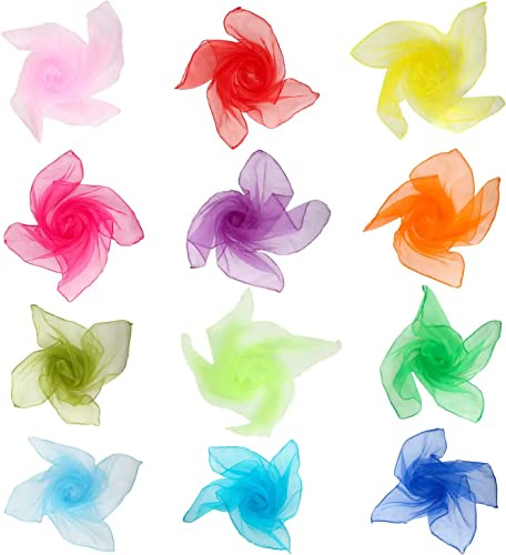 12 panni da giocoliere, colorati, in seta, per bambini, quadrati, danza, da ginnastica, per danza, giocoleria, per danza, giocoleria, sensoriali, da ballo, 60 x 60 cm, panni colorati