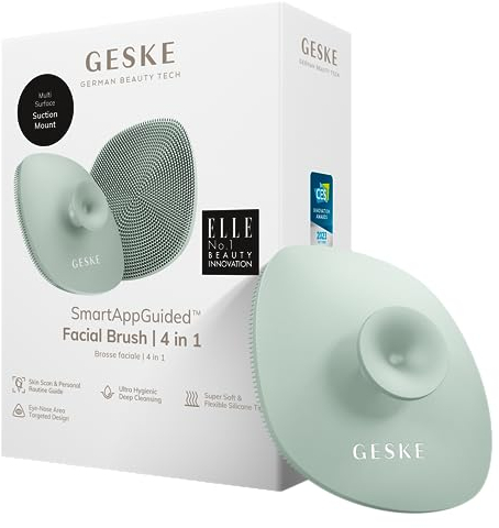 GESKE | Spazzola per il viso SmartAppGuided™ 4 in 1 | Spazzola per la pulizia del viso | Spazzola morbida in silicone | Pulizia del viso professionale | Pulizia della pelle
