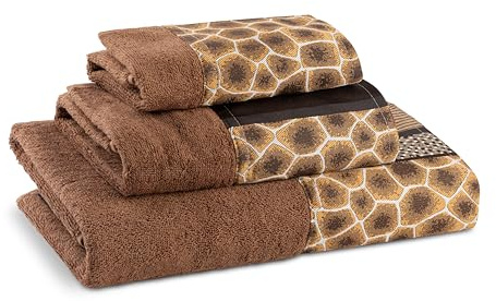 Zahari Home Badezimmerhandtuch-Set mit Tiermotiv, Safari-Streifen-Motiv, 3-teiliges Handtuch-Set, Leoparden- und Geparden-Design mit Zebra- und Tigermustern