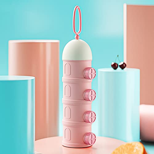 Milchpulver Spender,Milchpulver Portionierer,4 Schicht Baby Milchpulver Box Stapelbare Milchpulverbehälter,Tragbare Milchkasten,Säuglingsnahrung Kasten,Milchkasten,für Reise im Freien(BPA-frei) (Rosa)