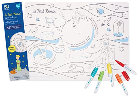 SUPER PETIT - Der kleine Prinz - Limitierte Edition 80 Jahre - Lernspiel - Lernset - Wiederverwendbares Ausmalen - 5 Filzstifte - leicht zu reinigen - Set 40 x 30 cm - wiederverwendbar - ab 3 Jahren