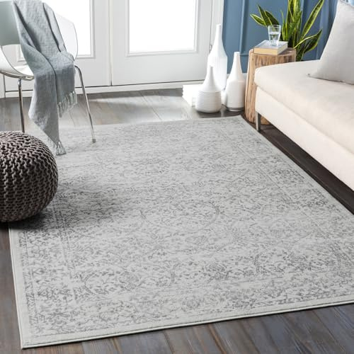 Livabliss Palermo Vintage Rug - Area Rugs for Living Room 140x200 cm, Bedroom - Scandi Neutral Rugs, Traditional Patterned Boho Style, Natural Easy Care Pile - Large Rug, Ivory and Grey