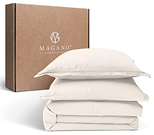 Magano® Premium Bettwäsche 155x200 Beige | Weich & Bügelfrei | Hypoallergen & Atmungsaktiv | Deckenbezug 155x200 cm + Kissenbezug 80x80 cm