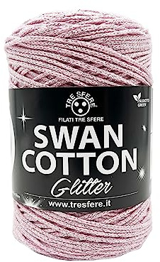 Cordino SWAN COTTON Glitter (Rosa Argento 12) filato per borse, cappelli, cestini, sottopiatti, pochette, accessori moda, accessori casa, amigurumi e tanto altro.