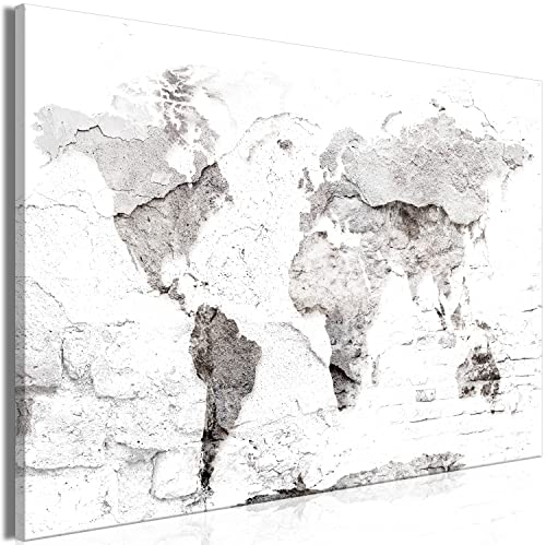 B&D XXL - Akustikbild Weltkarte Bilder Akustikschaum Hochleistungsschallabsorber Schallschutz Leinwand 1 tlg Wandbild Raumakustik Schalldämmung Landkarte Kontinente Betonoptik