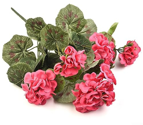 Gerani artificiali in seta, geranio rosso artificiale per cespuglio, fiori finti gerani rossi per decorazione domestica, patio, tomba, cimitero, vaso, centrotavola
