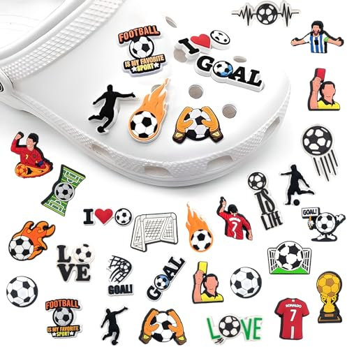 Shoe Charms for Football Croc, 27 Pcs DIY Shoe Decorations, Non-repeating Sport Ball Football Goal Ball player Clog Charms Accessories for Kids Boys Adults Sport Fans Party Gifts Decoration