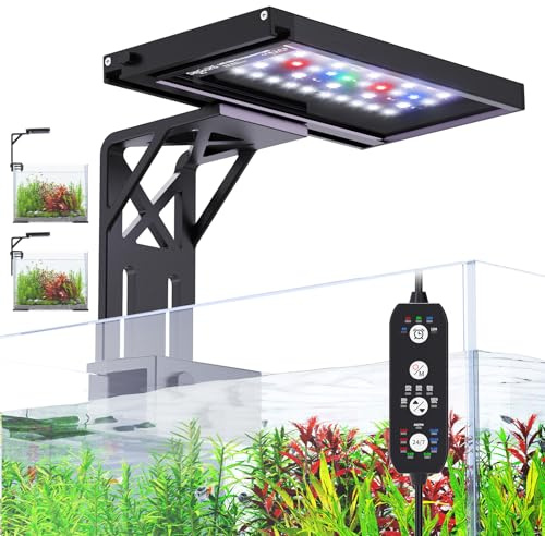 SEAOURA Clip On Aquarium Light for Plants-24/7 Cycle Fish Tank Light with Timer, Full Spectrum+7 Colors Mode, Auto On/Off, Adjustable Brightness and Height, 12W (7inch for 7-12 inch Tank)