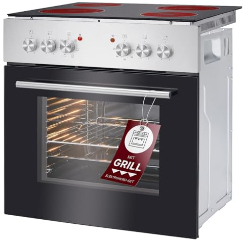 Bomann® EHBC 7935 IX - Forno con piano cottura in vetroceramica | 50 °C - 250 °C | Grill & calore superiore/inferiore | 4 piani cottura | Forno da incasso da 61 l | Set forno | Porta in vetro 3 strati