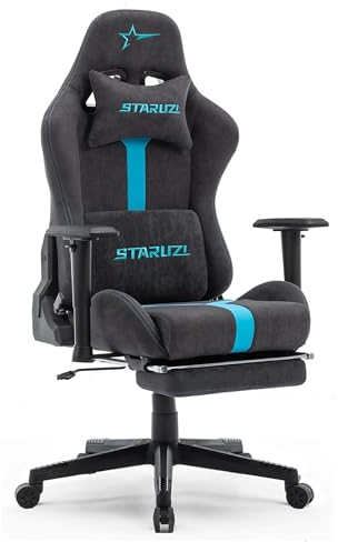 STARUZI Ergonomischer Gaming Stuhl mit 6D verstellbaren Armlehnen - Kunstleder, PC Gamer Stuhl mit Fußstütze, atmungsaktiver Spielstuhl mit 90-155° Neigung