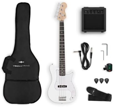 VISIONSTRING 3/4 storlek elektrisk basgitarr för nybörjare Barnbasgitarrer Kit med förstärkare Vit