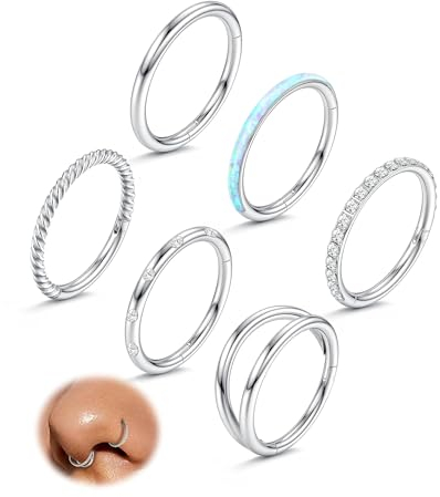 FIOROYAL 18G8MM Nasenpiercing Ring Helix Piercings Chirurgenstahl Clicker Nasenring Piercing Silber Nostril Piercing Ring Helix Conch Tragus Ohr Piercing Septum Piercing Set