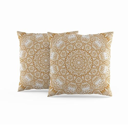 ggaimwf Marokkanische Kissenbezüge 45x45cm Gelb Ethnische Boho Kissen Indischer Stil Abstrakt Mandala Arabeske Meditation Hippie Modern Kissenhülle werfen für Sofa Wohnzimmer Bett Kissenbezug 2er Set