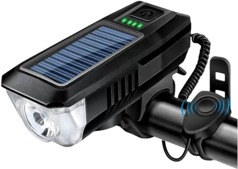 Multi-Functional Solar-Powered and USB Rechargeable Mountain Bike Night Cycling High Brightness Bike Front Light and 120dB Horn Bicycle Charging Light (Black)