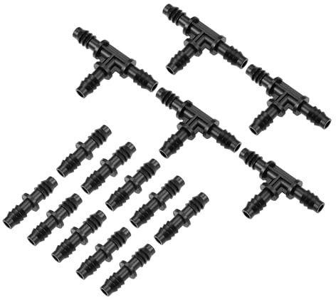 QUARKZMAN Ardiglione Goccia Dritto e T Tubo Connettore 8mm Diametro Interno Tubo Montaggio per Giardino Agricolo Irrigazione sistemi Plastica 1 Set